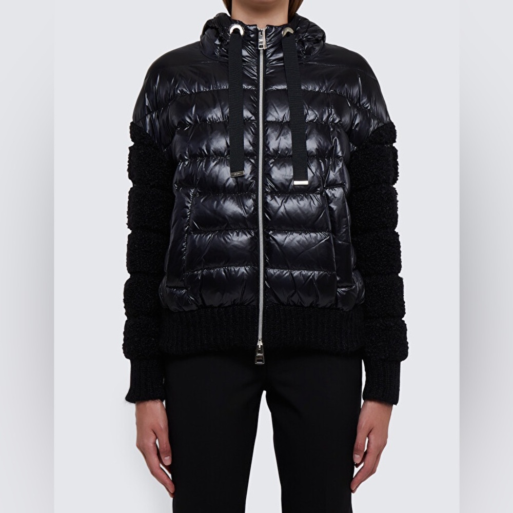 NEW Herno women’s puffer jacket panelled with shearling sleeves IT size 38